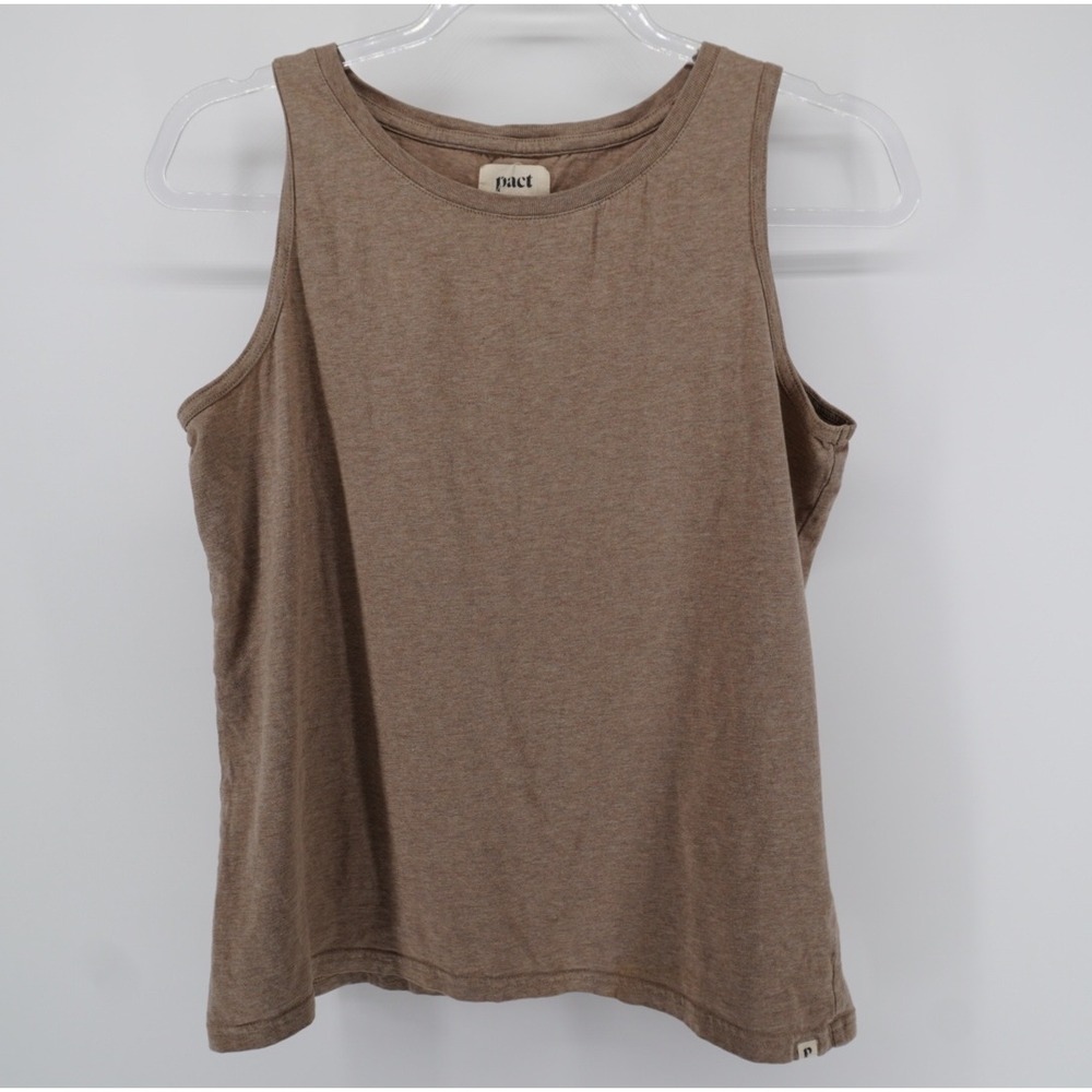 Pact Organic Cotton Tank Top Heathered Brown Crew Neck Sleeveless Shirt Medium